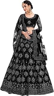 PREHANA FASHION Women's Soft Net/Satin Embroidery Semi Stitched Lehenga, Choli With Dupatta Set