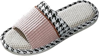 Flax Slippers House Shoes Slippers Indoor Outdoor Wearable Comfy-Home Slippers For Guest Home Flat Slippers Casual Women Non-Slip Slides Indoor Soft Womens Bedroom Slippers Womens Wide Fit