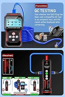 NF-859GS Network Cable Tester with red Light Pen 10mw Visual Fault Locator,for POE RJ45 RJ11 CAT5 CAT6 Cable Toner Continuity Test/Length Measure Fault Distance/Wire Tracer Ethernet LAN