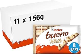 Kinder Bueno White Wafer Twin Bars, Bulk Chocolate Gift Pack, Milk Chocolate Covered Wafer with Milky and Hazelnut Filling, Pack of 11 x 8 (88pcs)