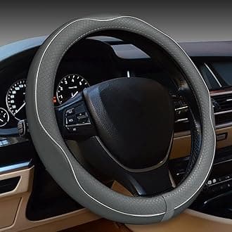 Rsept Car Steering Wheel Cover, Anti-Slip, Safety, Soft, Breathable, Heavy Duty, Thick, Full Surround, Sports Style (Gray)