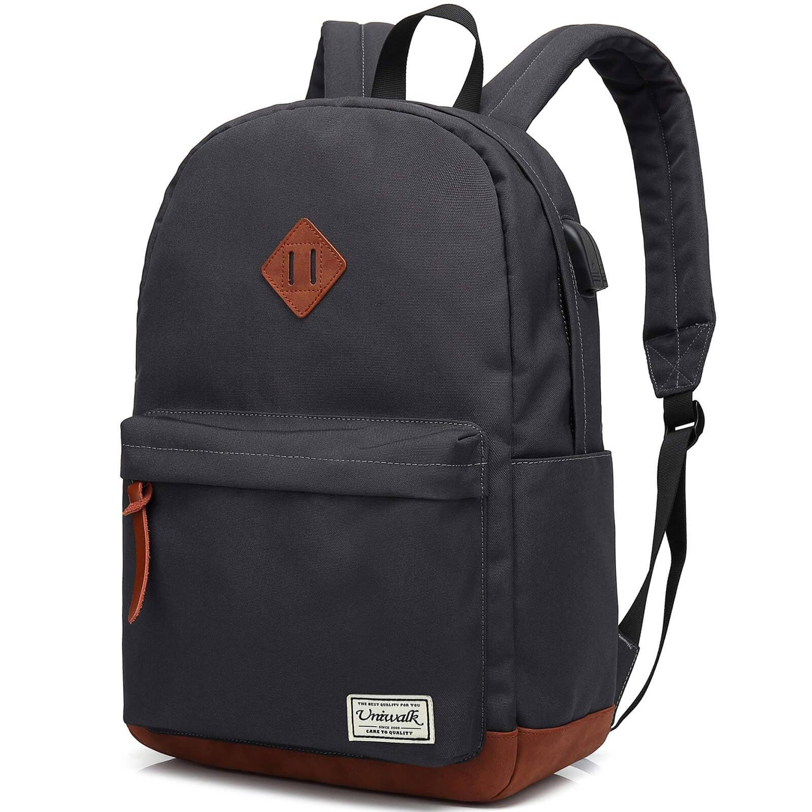 College Backpack, Water-resistent Laptop Backpack with USB Charging Port & Headphone Adapter for Men & Women Slim Anti-Theft Travel Bookbags Fits up to 14'' Computer 15'' Macbook - Gray