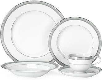 Mikasa 5224199 40 Piece Platinum Crown Dinnerware Set, Porcelain, White