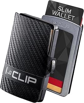 Original Slim Wallet with Moneyclip - Mini Wallet - Leather Wallet - Premium Wallet - Cardholder, Gunmetal black carbon, Small, Minimalist