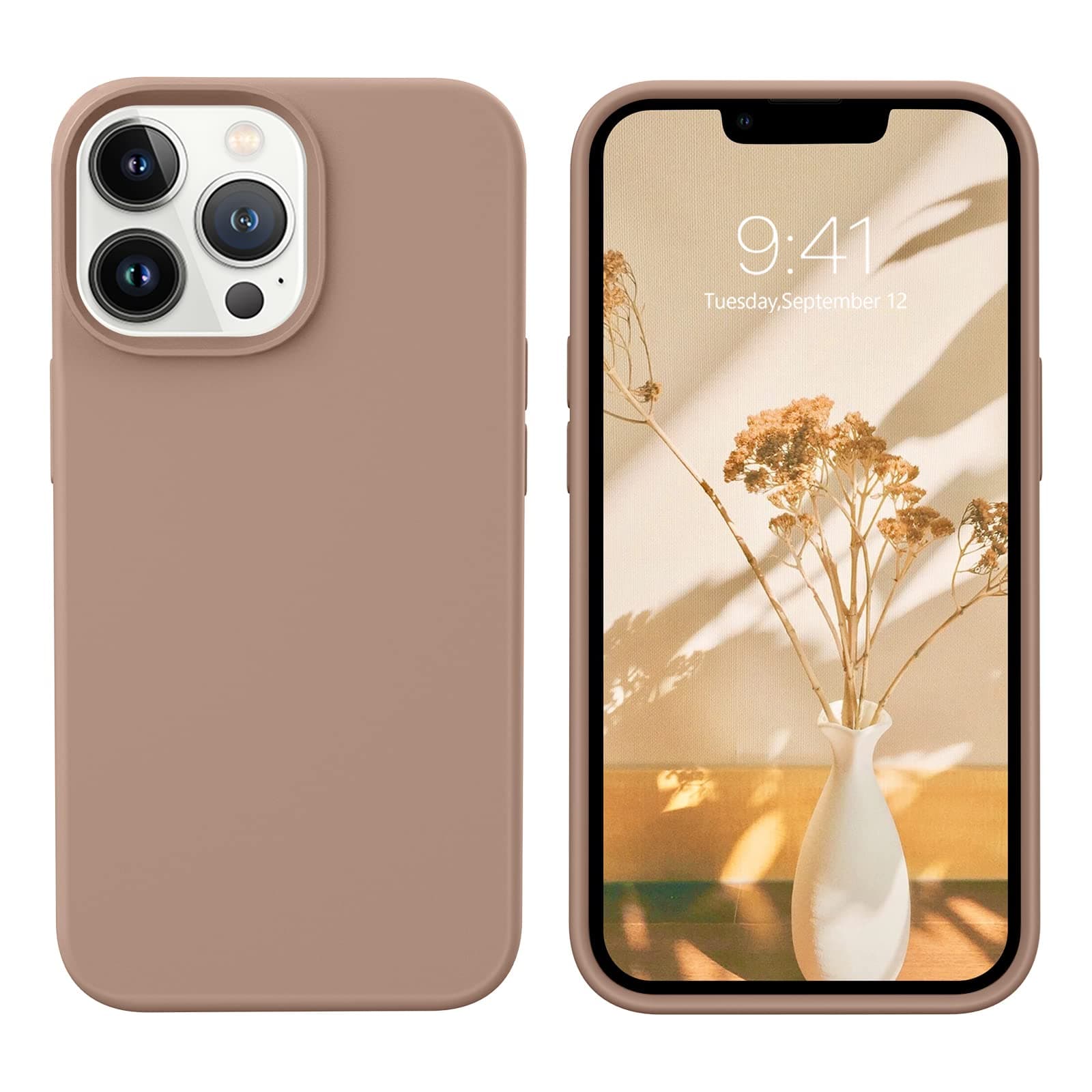 Compatible with iPhone 13 Pro Case 6.1 Inch Liquid Silicone Soft Gel Rubber Slim Thin Microfiber Lining Cushion Texture Cover Shockproof Protective Phone Case for iPhone 13 Pro Khaki