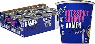 RAMEN EXPRESS Hot & Spicy Shrimp Flavor Ramen Cup Noodle, 2.25 Oz Each (Pack Of 12) | Animal-free Ramen Noodles | All Plant-based | Made in U.S. with finest American flour