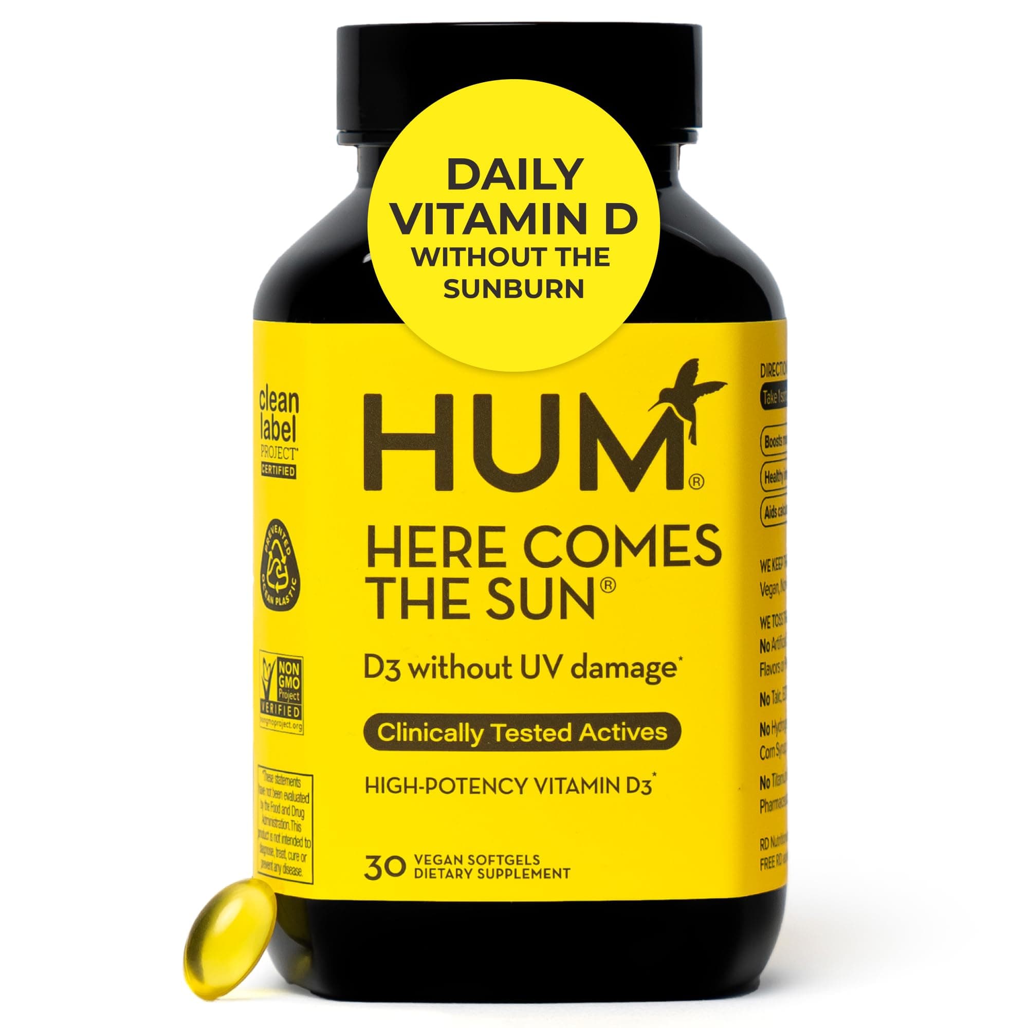 Here Comes The Sun - Immune Support Supplement - 2000 IU Vitamin D3 to Support Radiant Skin, Mood, Bone Health & Immunity - Highly Potent, Vegan Formula (30 Softgels)