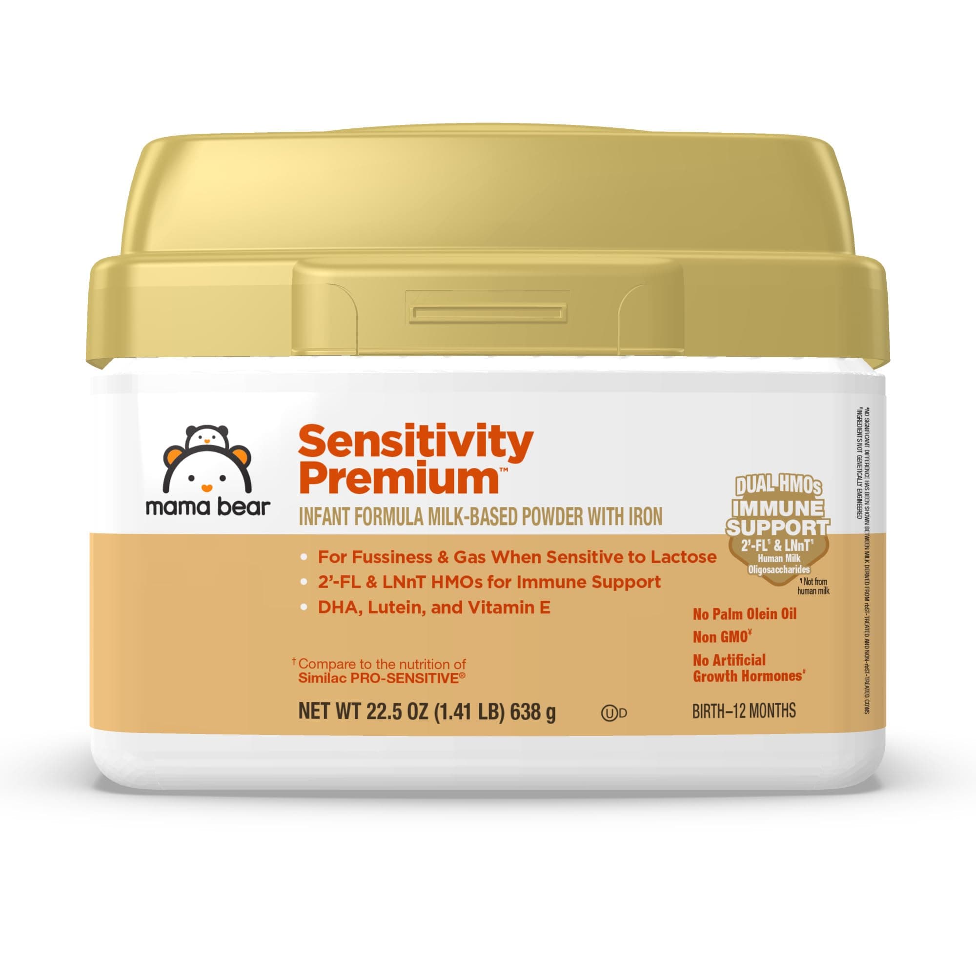Amazon Brand - Mama Bear Sensitivity Baby Formula Powder, 2'-FL HMO, for Fussiness & Gas when Sensitive to Lactose, Non-GMO, 22.5 oz, 1.4 pound (Pack of 1)