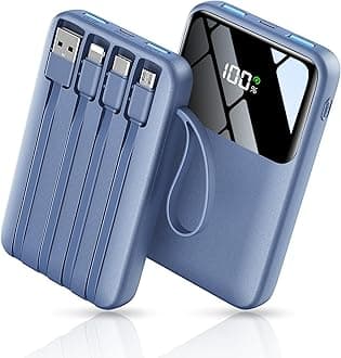 Power Bank, 15000mAh Portable Charger with Built in Cable, 22.5W Fast Charging, Slim Travel Essential Battery Pack with LED Display, Compatible with iPhone 17/16/15/14/13, Samsung, iPad DarkBlue