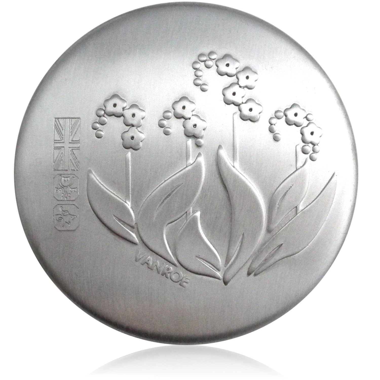 Vanroe 'Forget Me Not' Designer Pocket Mirror in Gift Box - 100% British Made, Engravable Silver Pewter, Luxury Present