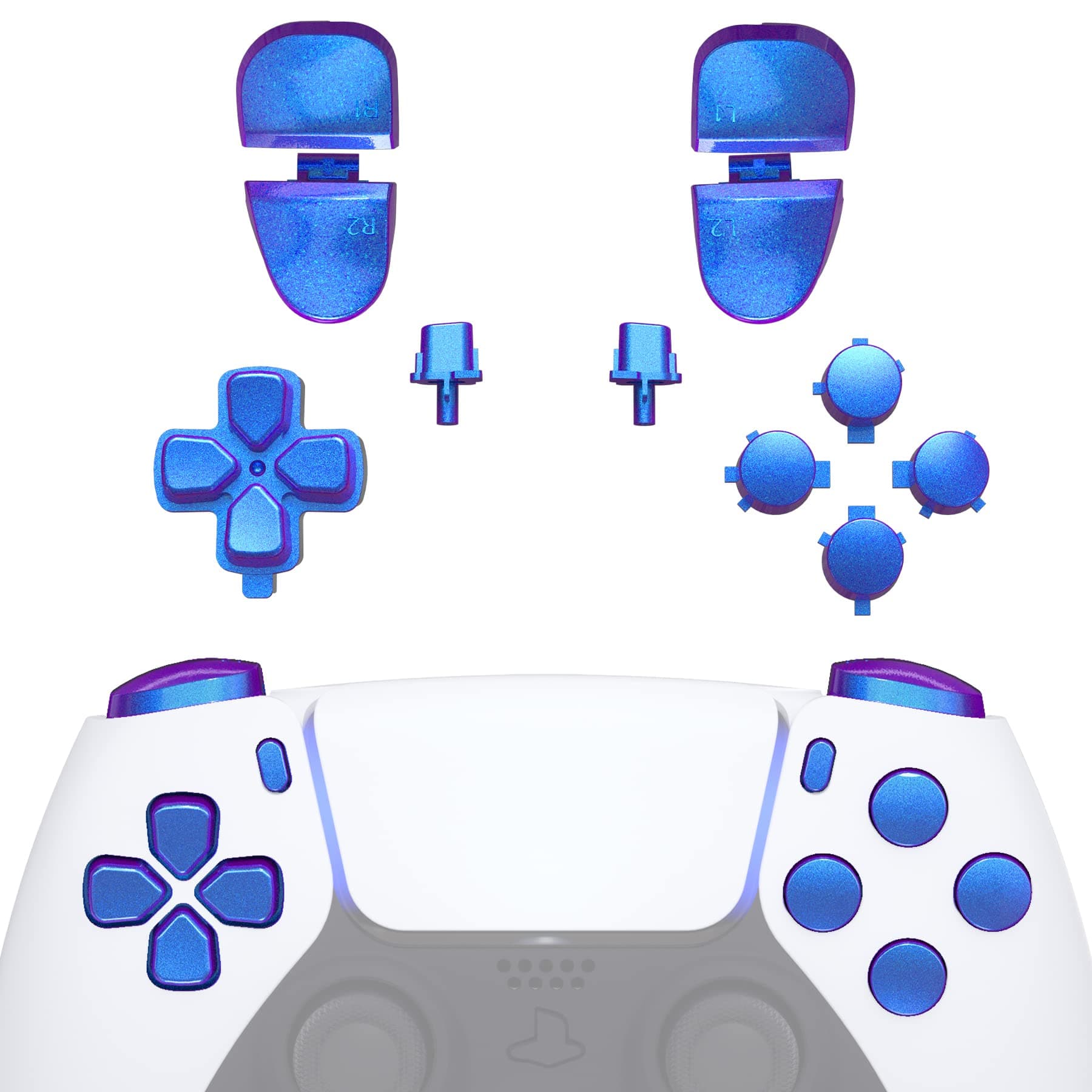 eXtremeRate Replacement D-pad R1 L1 R2 L2 Triggers Share Options Face Buttons, Chameleon Purple Blue Full Set Buttons Compatible with ps5 Controller BDM-030 BDM-040 BDM-050 BDM-060 - NO Controller