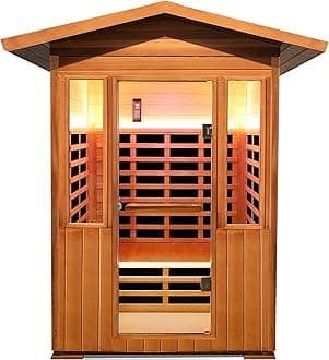 Outdoor Sauna 2 Person Sauna Outdoor Infrared Sauna 2-Person for Home 1800w Outdoor Saunas for Home Canadian Hemlock and Red Cedar Wood Sauna Outdoor Two Person Far Infrared Sauna Low EMF for Backyard