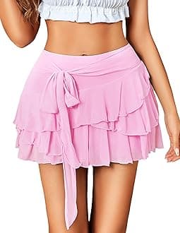Women's Mini Skirt Mesh Flowy Hem Y2K Skirts Multi-Layer Ruffle Trim Lingerie Skirt