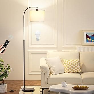 Arc Floor Lamp with Remote and Stepless Dimmable Bulb, Colors Temperature & Brightness Adjustable, Floor Lamps for Living Room（White Shade & Black Pole）