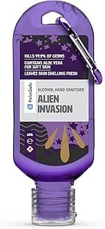 Palm Safe Alien Invasion 60ml Anti Bacterial Premium Hand Sanitiser Travel Size Refillable Clip Bottle Quick Drying Non Sticky Extra Moisturising Kills 99.9% of Viruses
