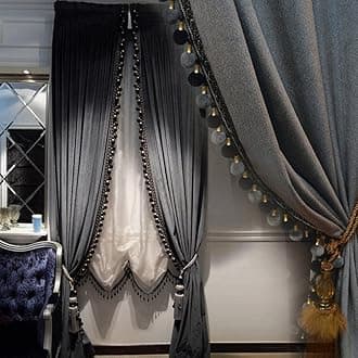 Helen curtain Luxury Pom Poms Curtain for Living Room Blackout Velvet 2 Panels Curtains Set Luxury Tassel Bedroom Curtains (Iron-Grey,（50W×108L）×2)