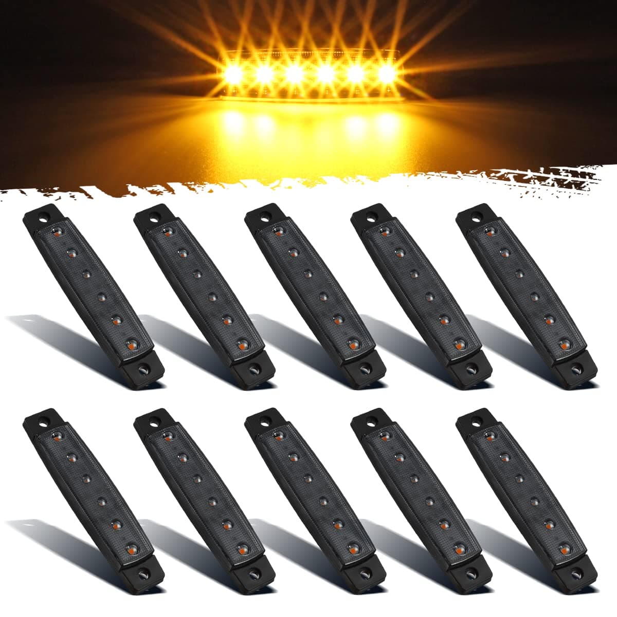 Partsam 10Pcs 3.8" Thin Amber 6LED Side Marker Clearance Lights Indicators For 12V Trailer Lorry Van Trucks Pickup, Smoke Lens, Sealed Waterproof
