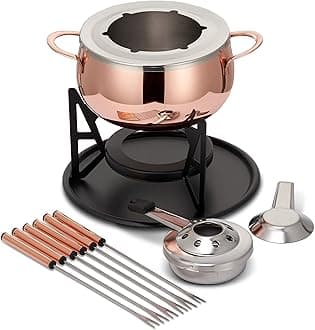 OS Oak & Steel ENGLAND - 10 Pieces Stainless Fondue Kit - Copper Rose Gold Hot Pot Gift Set