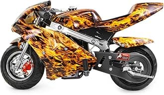 XtremepowerUS Mini Pocket Bike Motorcycle Gasoline Bike 40cc 4-Stroke EPA Engine Seat Padded (Yellow Flame)