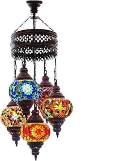 Turkish Authentic 5 Globe Mosaic Chandelier Mosaic Lamp Moroccan Lantern
