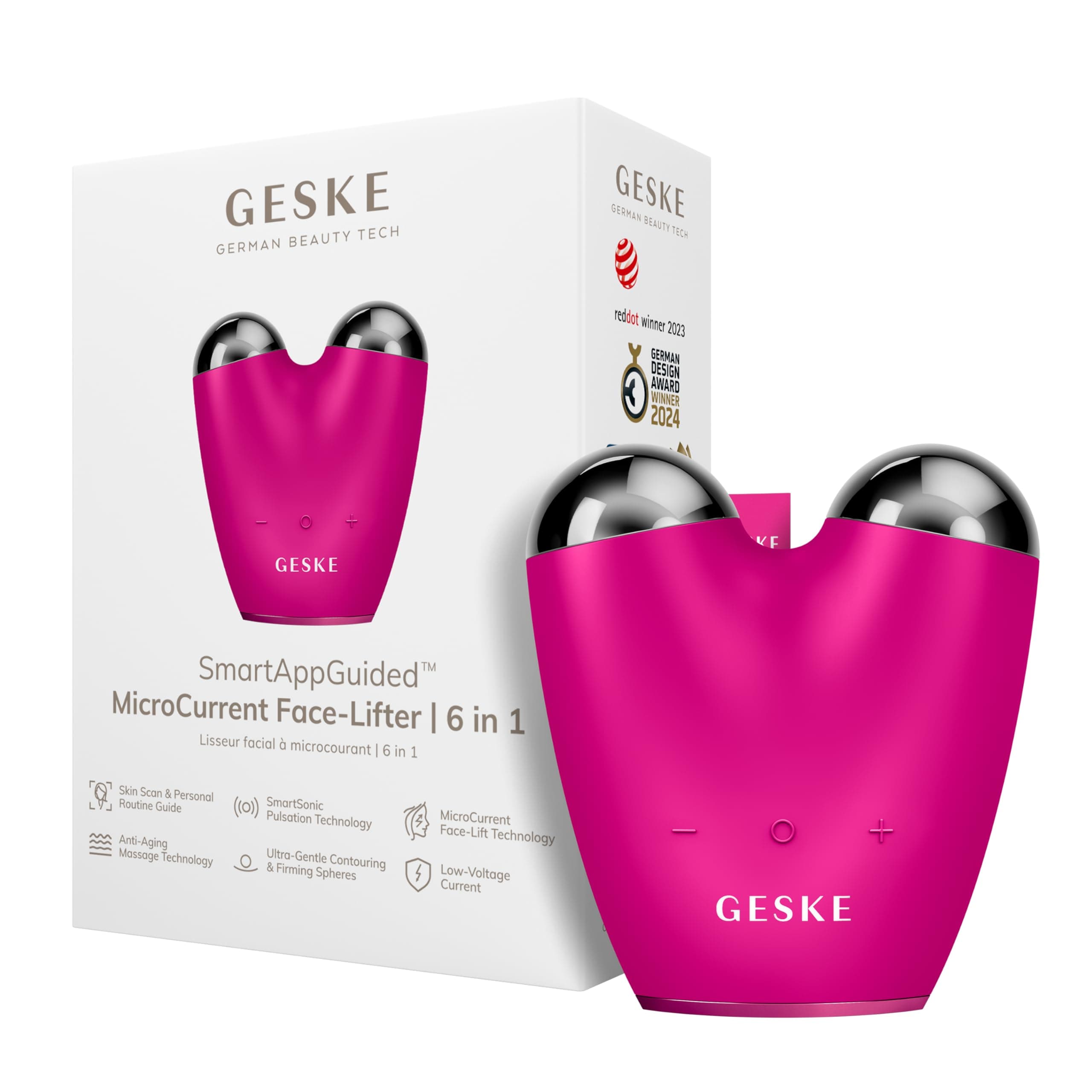 GESKE SmartAppGuided™ MicroCurrent Face Lifter | 6 in 1 | Anti-aging device | Instant face lift | Skincare tool | Remove wrinkles for firm & youthful skin | Advanced smoothing facial firmer