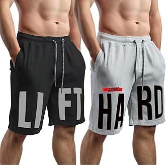 hotfits Men's Black & Grey Cotton Gym Regular Shorts-Pack of 2
