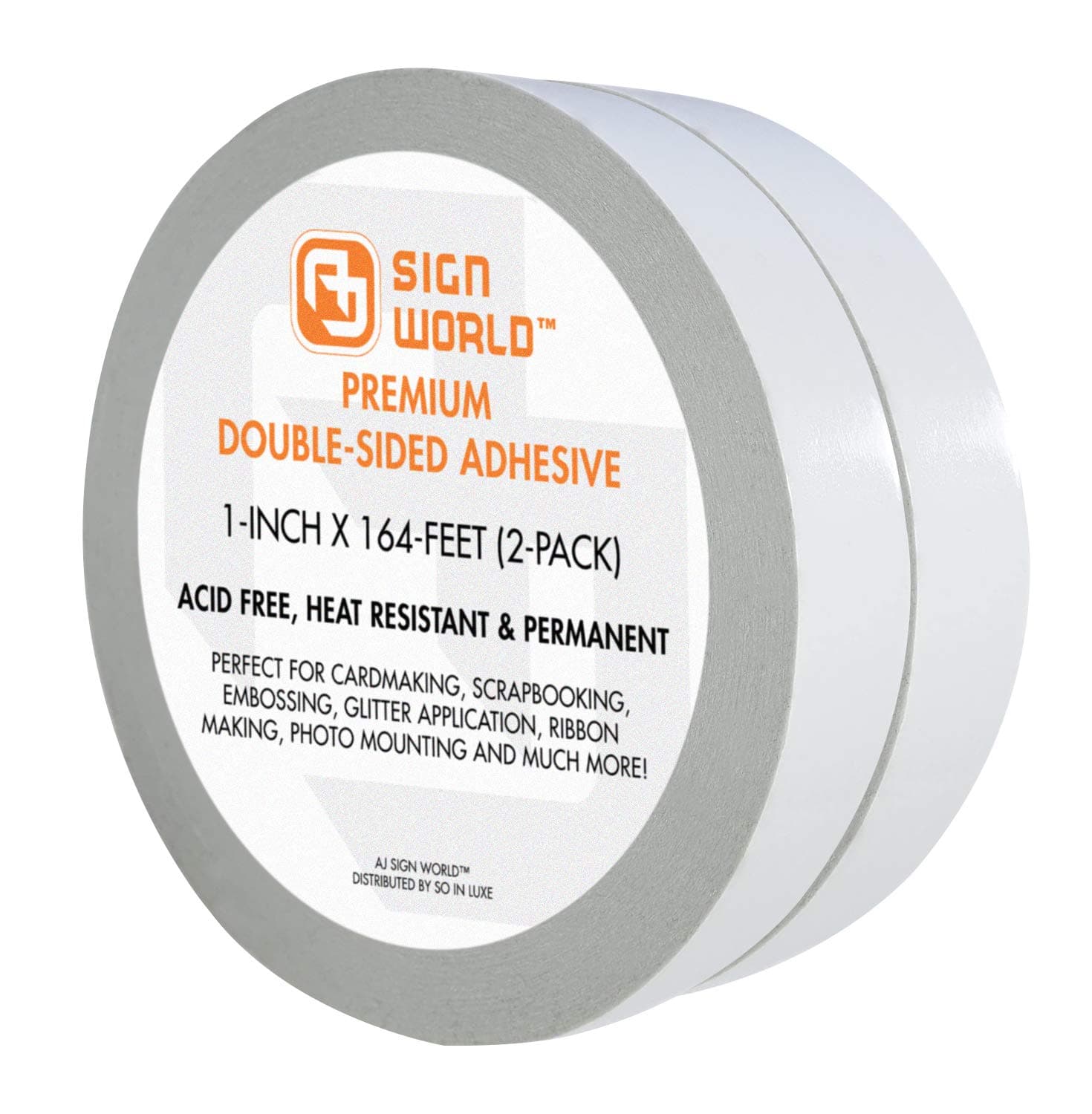 AJ Sign World Best 1" (2-Pack) Ultra-Thin Permanent Double-Sided Tape for Arts, Crafts, Photography, Scrapbooking, Tear-by-Hand, Paper Backing, Documents, All Purpose (1-Inch x 164-Feet)