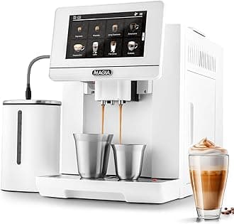 Zulay Magia Fully Automatic Espresso Machine With Grinder - 19 Customizable Coffee Options - Includes Insulated Milk Container & Deluxe Espresso Cups - Auto-Cleaning For Easy Maintenance - OG White