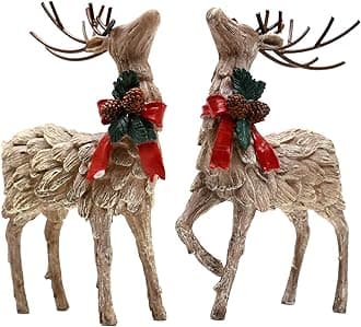 Topadorn Resin Holiday Deer Tabletop Holiday Figurine Christmas Decorative,2 Pack