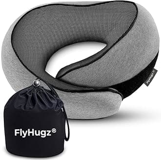 FlyHugz® Neck Travel Pillow | Memory Foam Neck Pillow for Comfort on Airplane | Compact and Ergonomic Design for Travel, Car Rides, and Home Use | Ideal for Adults and Kids