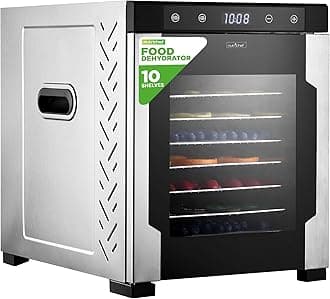 Electric Countertop Food Dehydrator -900-Watt Premium Multi-Tier Meat Beef Jerky Maker Fruit/Vegetable Dryer w/10 Shelf Stainless Steel Trays,Digital Timer,Temperature Control-NCFD10S