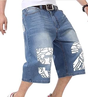 Cargo Jeans Men Casual Hipster 3/4 Length Men Denim Shorts Jorts Y2K Baggy Men Retro Hip Hop Streetwear Loose Pants Men Solid Colours Plus Size Digital Printing Skateboard Jeans