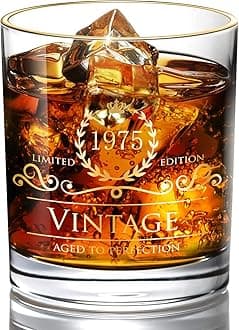 1975 50th Birthday Gifts for Men/Dad/Son, Vintage Unfading 24K Gold Hand Crafted Old Fashioned Whiskey Glasses, Perfect for Gift and Home Use - 10 oz Bourbon Scotch, Party Decorations