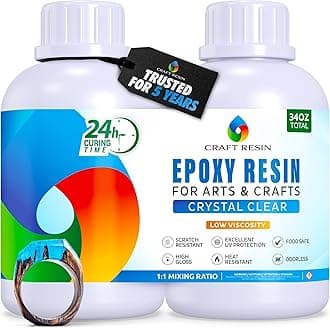34Oz Crystal Clear Epoxy Resin - Low Viscosity Epoxy Resin Kit with Hardener for Crafts, DIY Art, Wood, Mold Casting Resin Epoxy, Jewelry Making, Coasters - Food Safe & UV Resistant