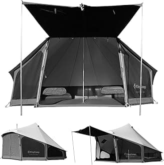 KingCamp Khan Camping Bell Tent 4m/5m Cotton Canvas Tents 6-8 Person Luxury Yurt Tent with Zipper Waterproof Pyramid Ten for Family Camping Party