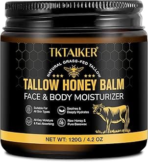 Beef Tallow for Skin, Beef Tallow for Face, Hydrating Tallow Balm with Raw Honey and Beeswax, Grass-Fed Beef Tallow & Raw Wild Honey Blend, Body & Face Moisturizer, Natural Formula, Light Scent