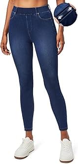 Stretchy Jeans for Women High Waist Pull on Jeggings Tummy Control Skinny Sweatpant Jean Leggings with Pockets Trendy
