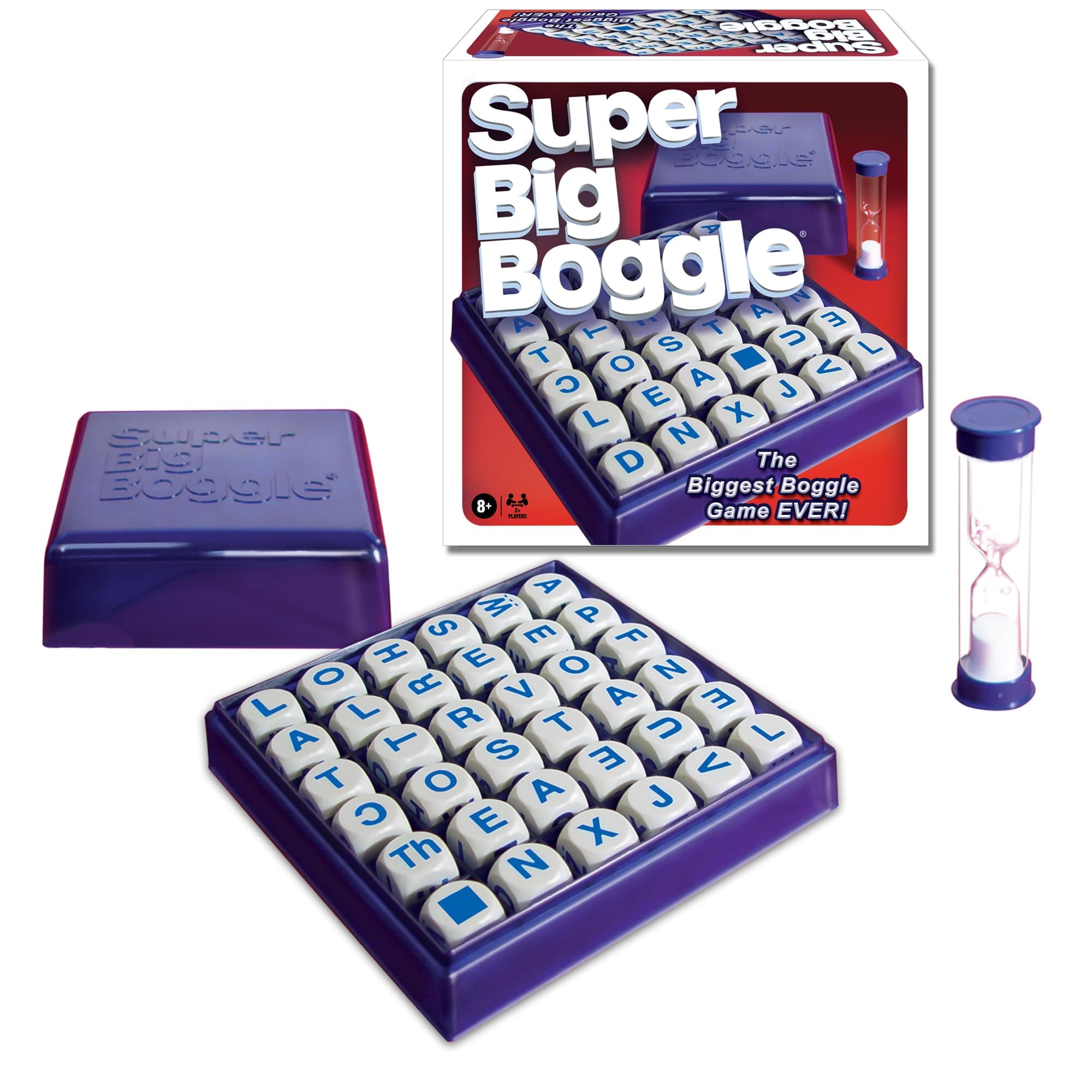 Super Big Boggle with 6x6 Grid and 36 Letter Cubes Games USA, The Biggest Boggle Game Ever, 4 Minute Sand Timer, for 2 or More Players, Ages 8+ (1165)