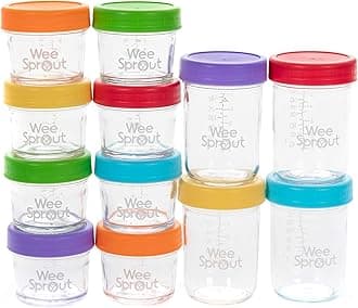 WeeSprout Glass Baby Food Storage Jars w/Lids (4/8oz,12 Pack) –Reusable Baby Food Jars w/Lids –Snack, or Breast Milk Storage Containers for Fridge –Freezer & Microwave Safe Baby Essentials Must Haves