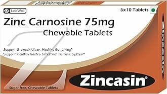 Zinc L carnosine Supplement Chewable tablets | Strengthen Digestive tract, Leaky Gut, Immunity Booster, Improve Taste buds function, Neurotransmitter Support | Healthy Skin, Acne, Hair Loss, IBS, IBD, Gastric Ulcer Support - 60 sugar free