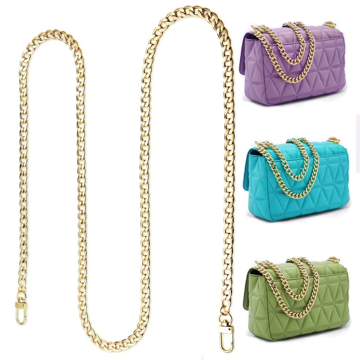 Voarge 120 cm DIY Iron Flat Chain Strap, Handbag Chains Metal Purse Strap Shoulder Cross Body Replacement Strap Bag Iron Flat Chain (Gold)