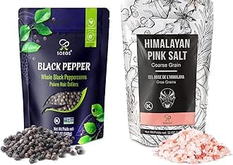 Whole Black Peppercorns 12oz + Himalayan Pink Salt 2lb, Salt and Pepper for Grinders, Black Peppercorn Refil, Pink Himalayan Sea Salt, 2 Piece Set