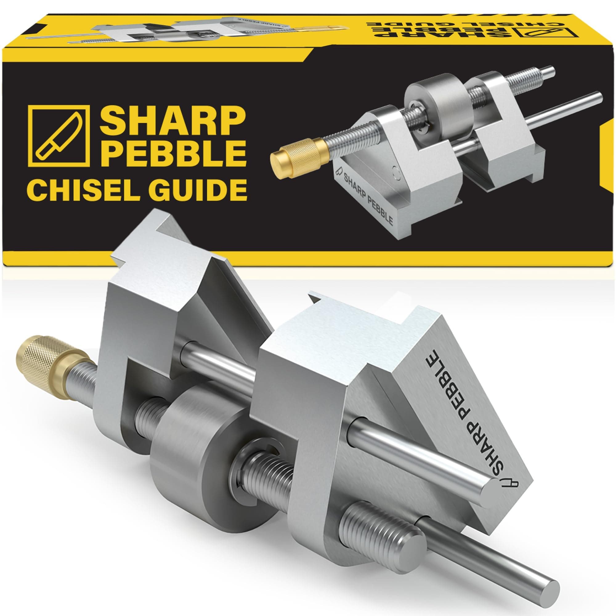Sharp Pebble Chisel Sharpening Jig - Fits Chisels 1/8” to 1-7/8”, Fits Planer Blades 1-3/8” to 3-1/8” - Silver