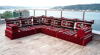 Oriental Floor Seating, Maroon Floor Sofa Seating Set, Corner Arabic Sofa, Floor Cushions, Arabic Furtiture, Arabic Majlis, Moroccan Jalsa (L Sofa Only)