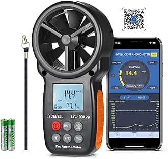 Anemometer Handheld, LC-100-APP Digital Wind Speed Meter APP Connect with Wireless Bluetooth for Measuring Wind Chill, Wind Speed, Temperature, Air Velocity, Vane Anemometer Gauge with Backlight