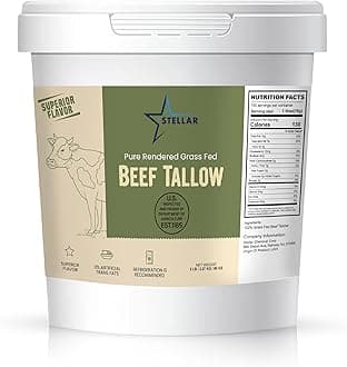 Stellar Beef Tallow 100% Grass-Fed & Finished - Good for Cooking, Baking and Frying - Food Grade (5 lb)