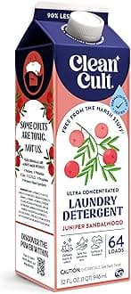 Ultra Concentrated Liquid Laundry Detergent Soap, 64 loads (32 oz), Long Lasting Scent, 90% Less Plastic, No Harsh Chemicals, Juniper Sandalwood, Defeats Stains & Odors, HE/Standard Compatible