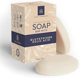 Kojic & Glutathione Brightening Soap | Pack of 2 | Glowing & Brightening Soaps for bath | For Pigmentation, Dark Spots, Sun Damage | Tan Removal Soap Bar for men and women | Brightens Underarms | Paraben Free | All Skin Types | 2 X 75g