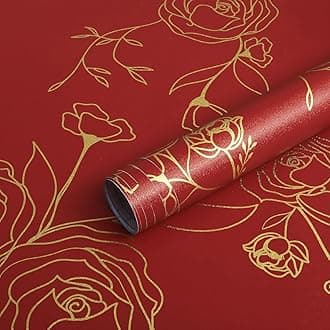Rylan 45 * 900 Peel and Stick Wallpaper Gold and White Contact Paper Floral Wallpaper Self Adhesive Removable Wallpaper for Bedroom Covering Vinyl Rolls(Red & Gold)