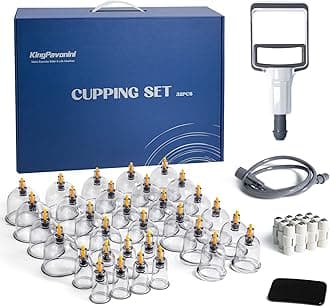 KingPavonini 32 Cups Cupping Therapy Set, Professional Chinese Cupping Set with Magnetics, Portable Vacuum Cupping for Cellulite Reduction, Pain Relief and Blood Circulation